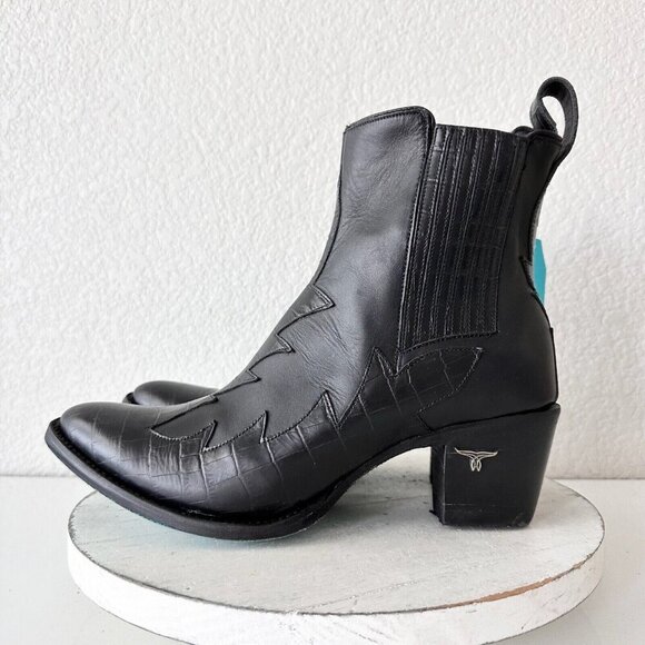 NEW Lane CHELSEA Womens Cowboy Bootie 11 Cowgirl Western Black Short Ankle Boots - Picture 4 of 12